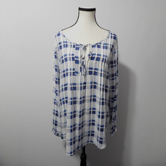 Suzanne Betro Blue and White Blouse with Tie Front Womens size medium - Picture 1 of 9